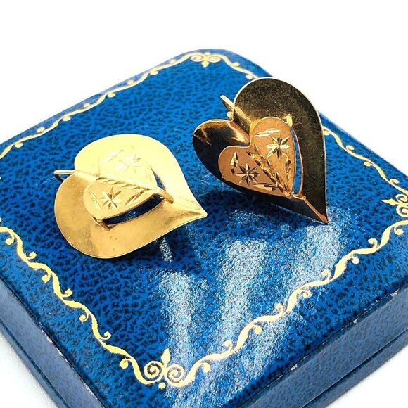 Estate 14K Yellow Gold Diamond Cut Design 3/4 Inch Pierced Earrings 2.1 Grams - Picture 3 of 5